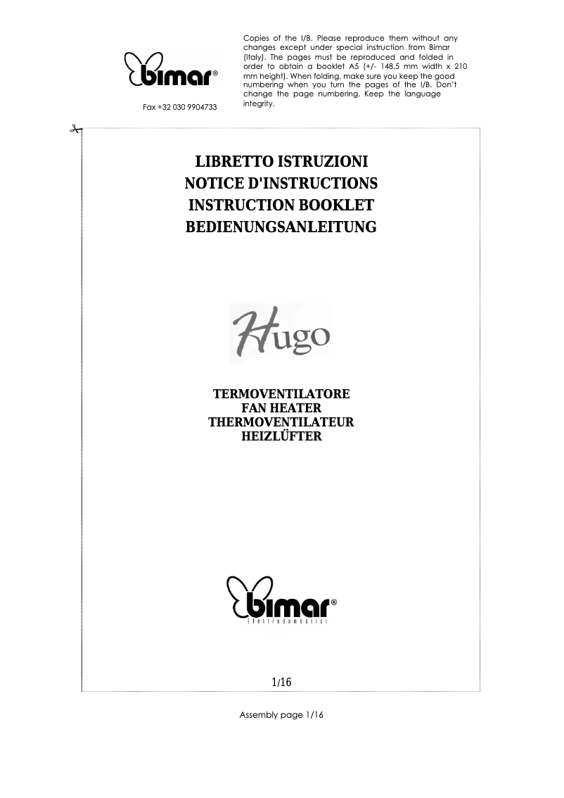 Page 1 de la notice Manuel utilisateur Bimar S401