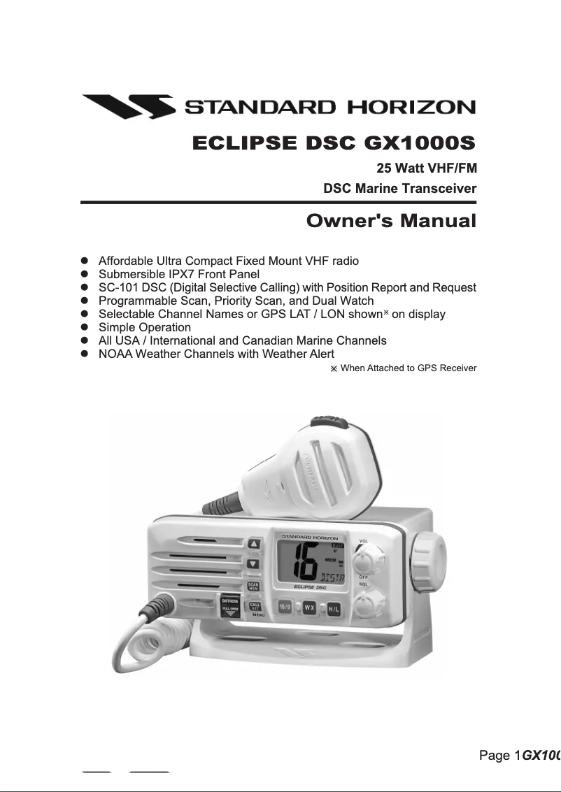 Page 1 de la notice Manuel utilisateur Standard Horizon Eclipse DSC GX1000S