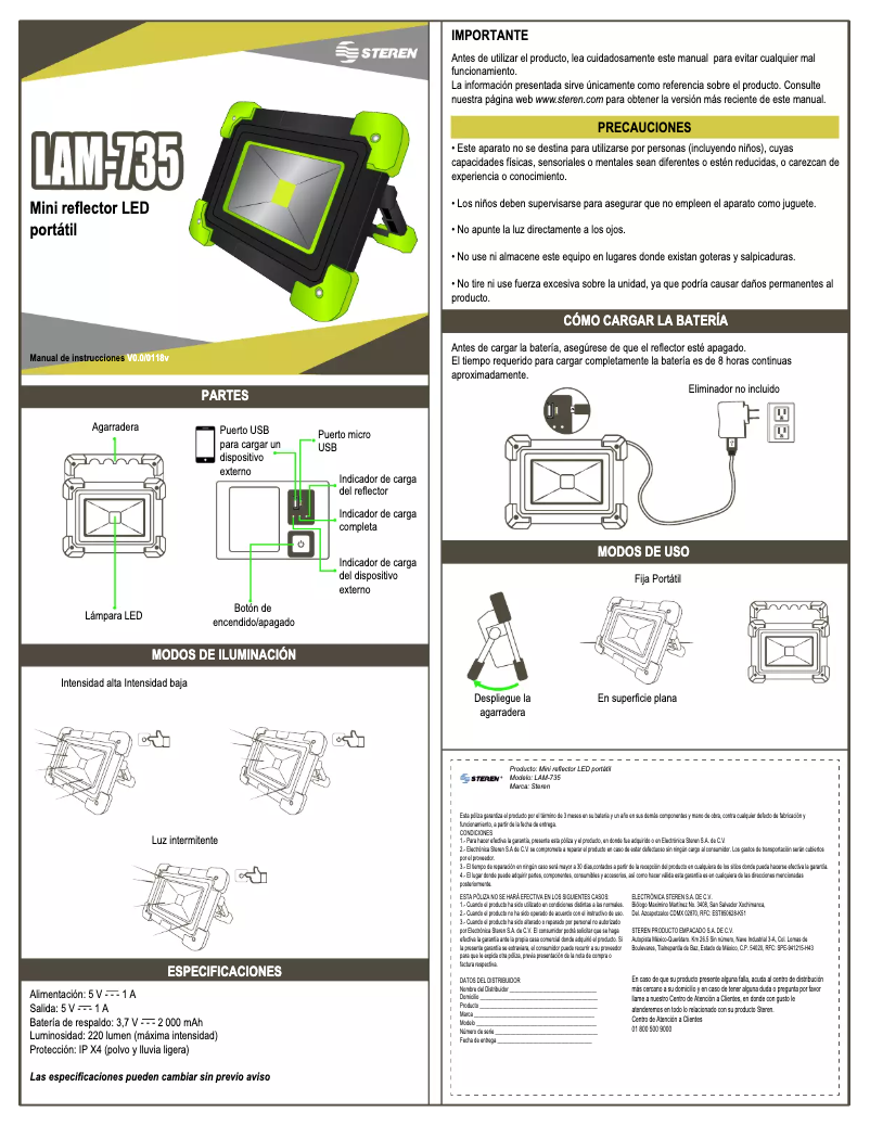 Page n°1 - Manuel utilisateur Steren LAM-735