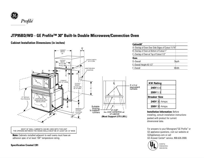 Imagen de la primera página del manual del dispositivo Profile JTP95WDWW