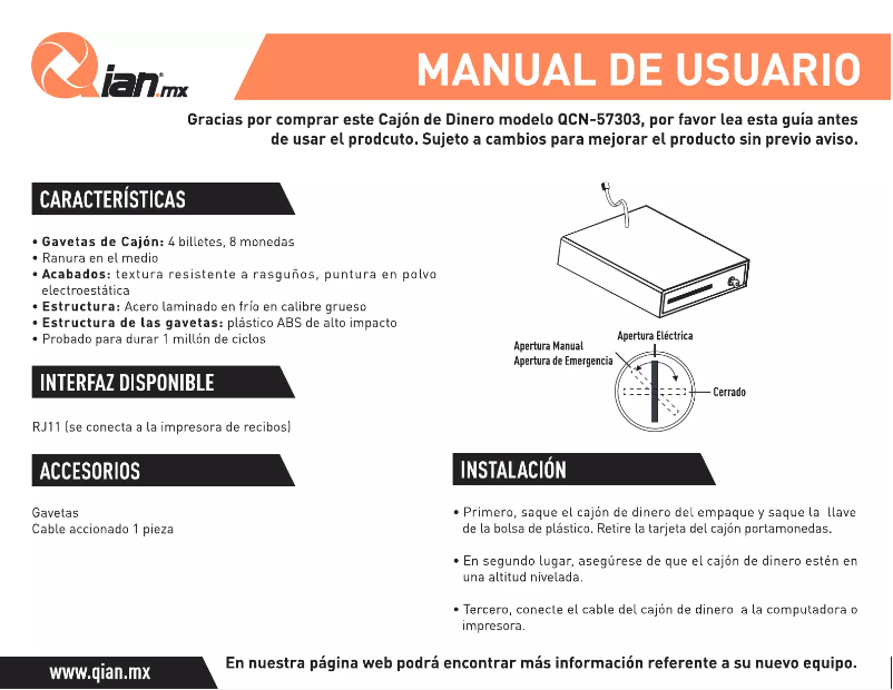 Page 1 de la notice Manuel utilisateur Qian QCN-57303