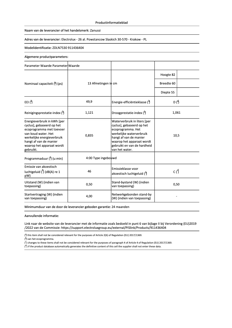 Page n°1 - Mode d'emploi Zanussi ZDLN7530