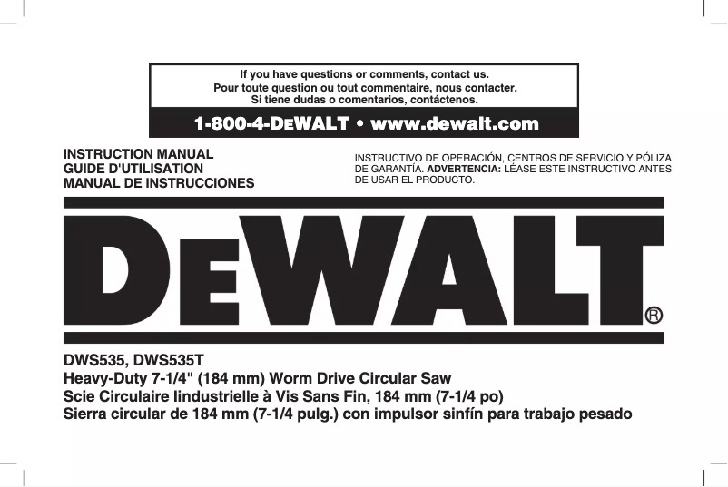 Page n°1 - Manuel utilisateur DeWalt DWS535