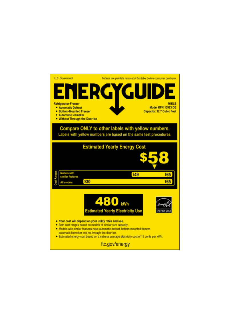 Page 1 de la notice Label énergétique Miele KFN 13923 DE