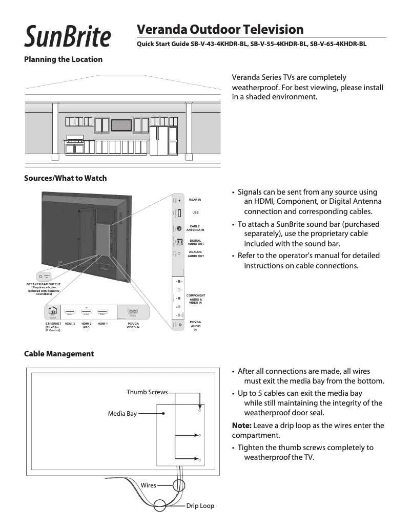 Page 1 de la notice Guide de démarrage rapide SunBriteTV SB-V-65-4KHDR-BL