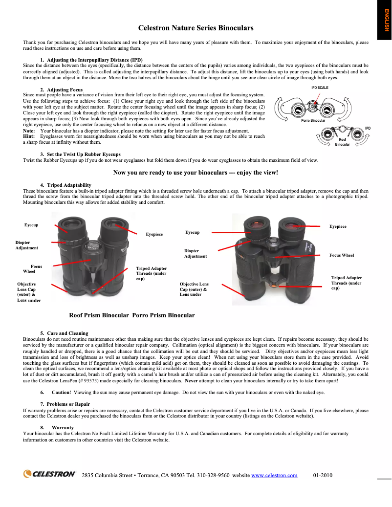 First page image of the manual for Nature Series 8x30