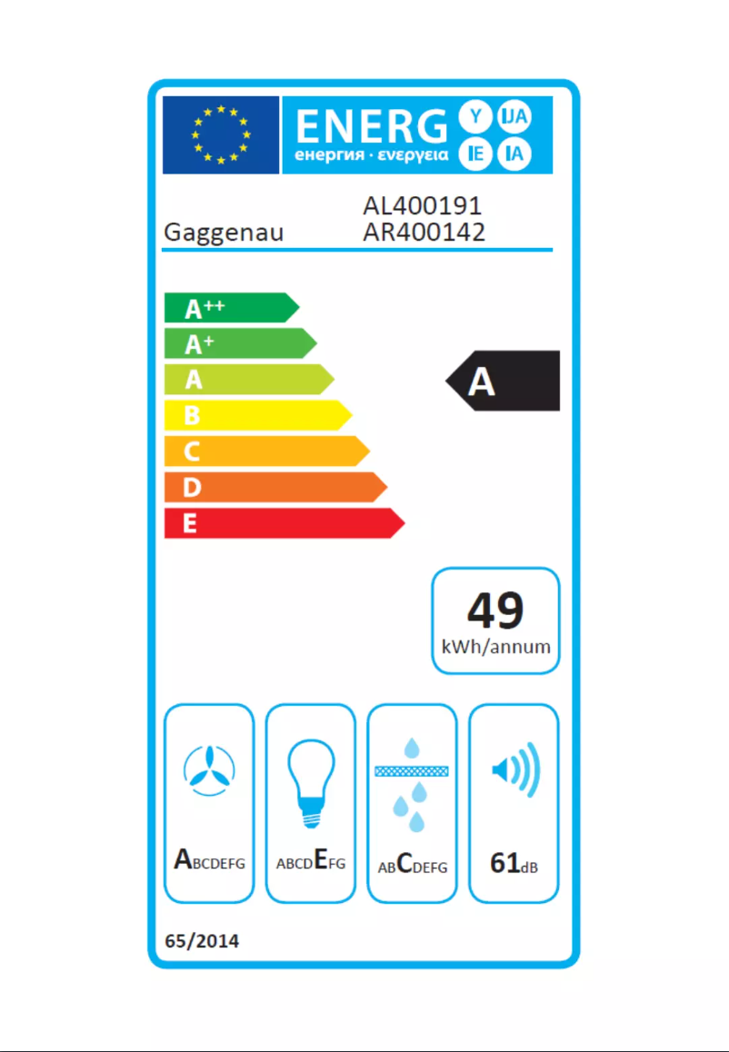 Page n°1 - Label énergétique Gaggenau AL400191