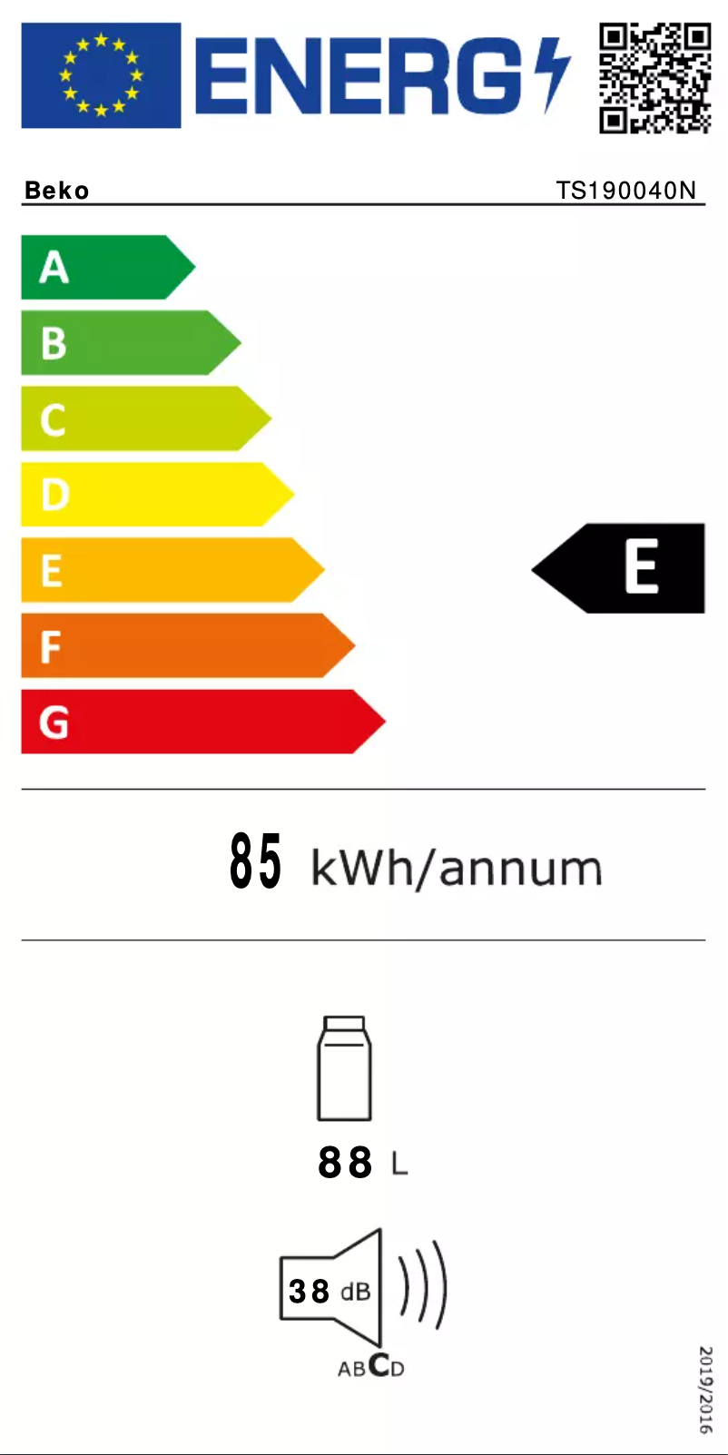 Page 1 de la notice Label énergétique Beko TS190040N