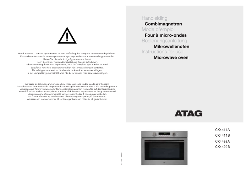 Page n°1 - Manuel utilisateur Atag CX4411A