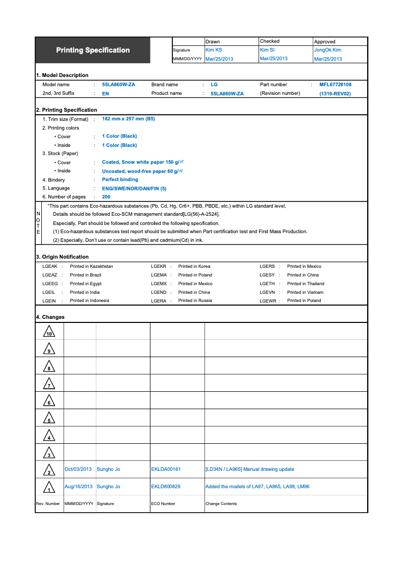 Page n°1 - Manuel utilisateur LG 55LA970W