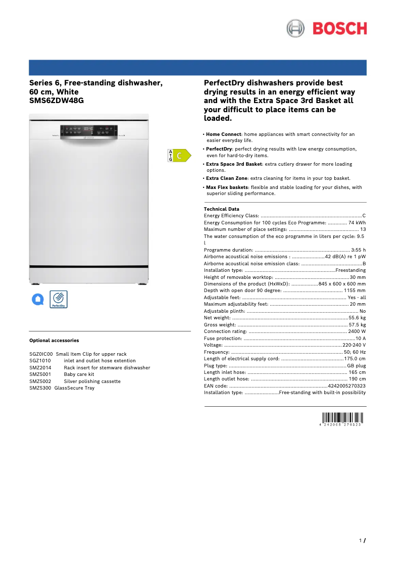 Image de la première page du manuel de l'appareil SMS6ZDW48G