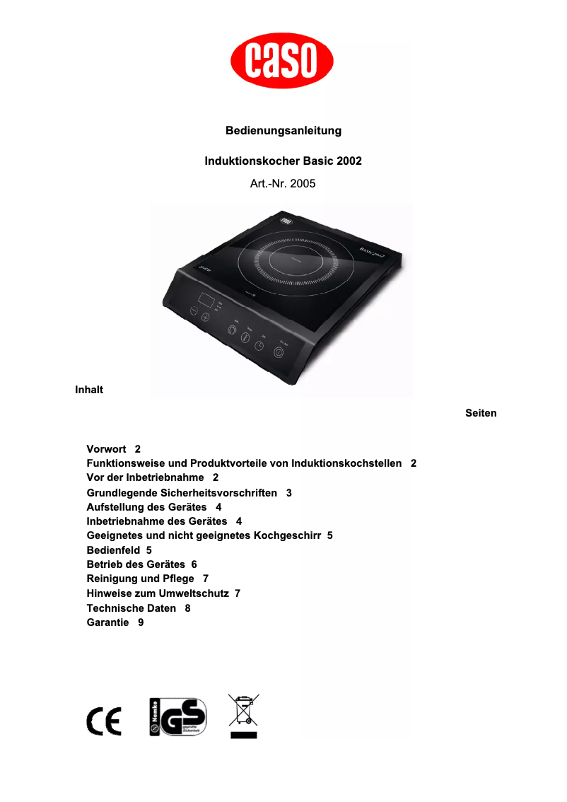 Page 1 de la notice Manuel utilisateur Caso Basic 2002