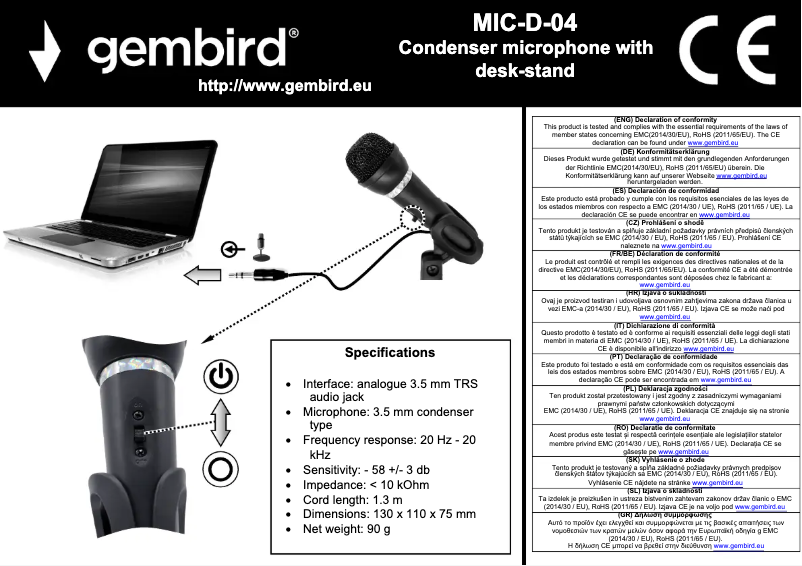 Página 1 del manual Manual de usuario Gembird MIC-D-04