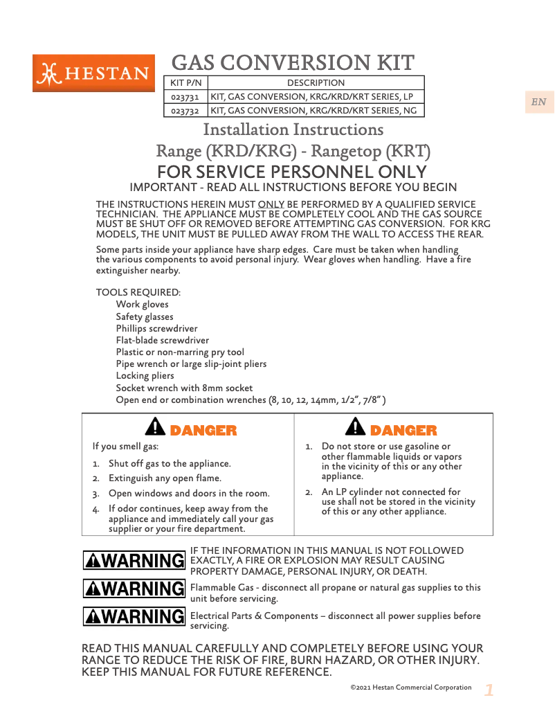 Page 1 de la notice Manuel utilisateur Hestan KRG364GD-NG