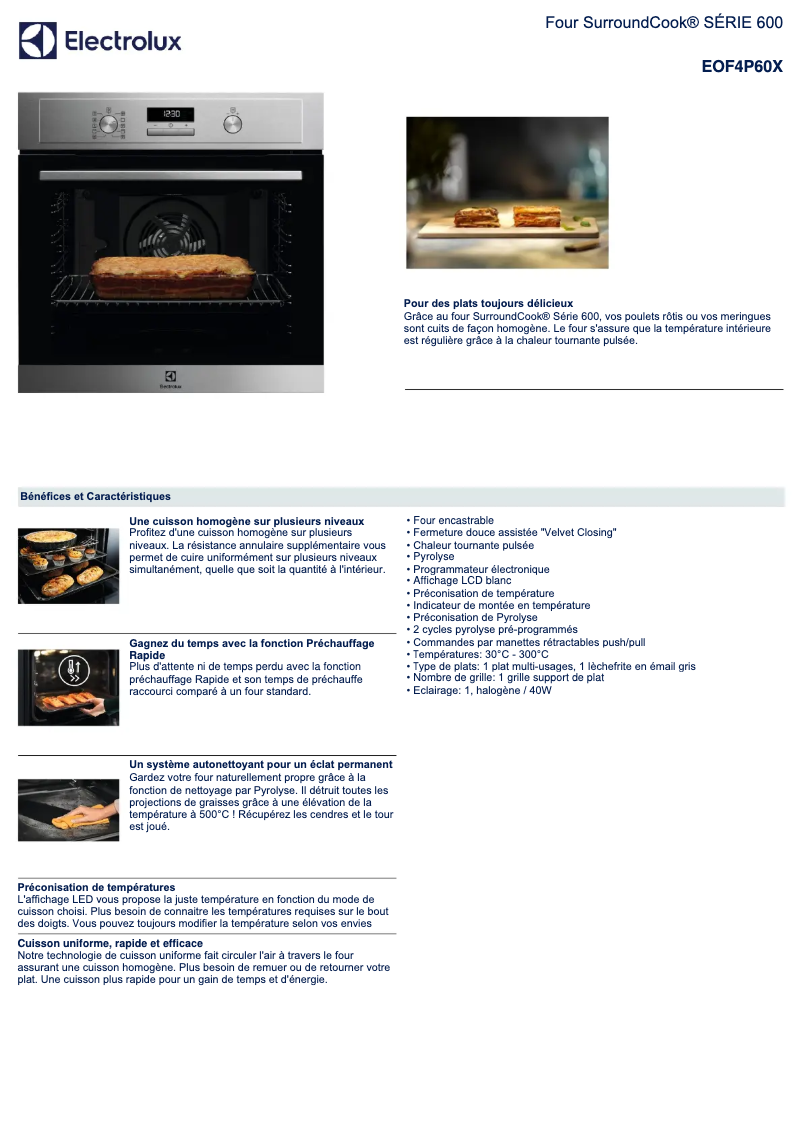 Page 1 de la notice Fiche technique Electrolux EOF4P60X