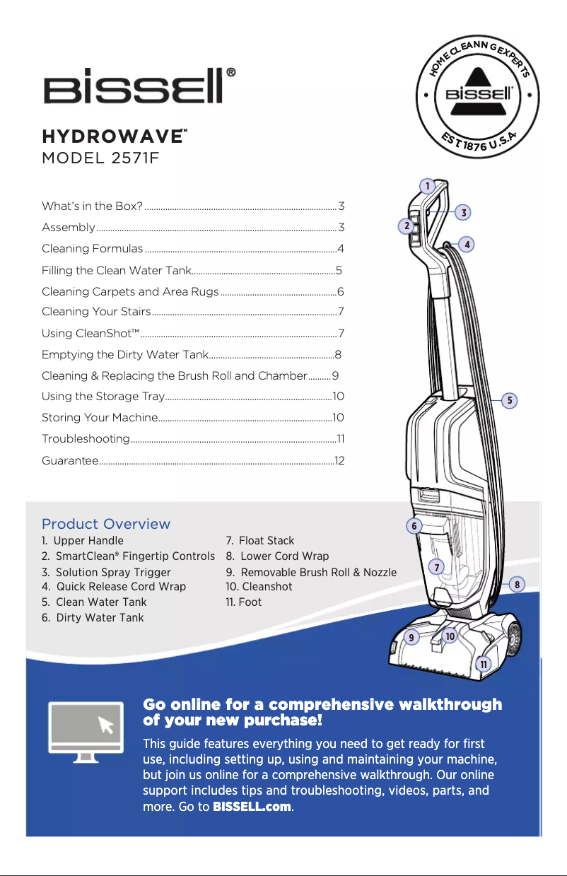 Page 1 de la notice Manuel utilisateur Bissell HydroWave Ultralight 2571F