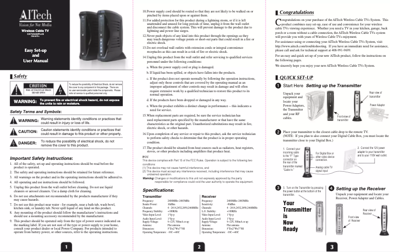 Page 1 de la notice Manuel utilisateur Aitech 06-080-008-01