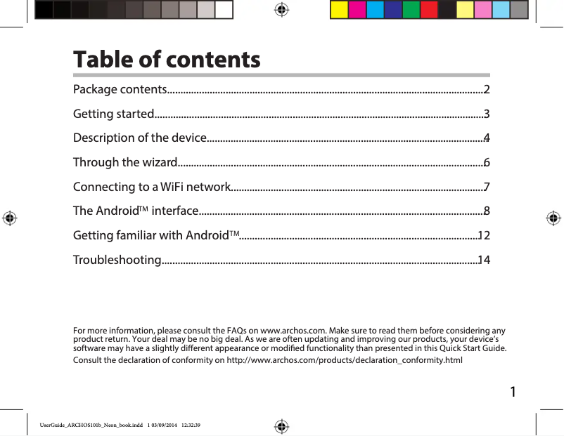 Page 1 de la notice Manuel utilisateur Archos 101b Neon