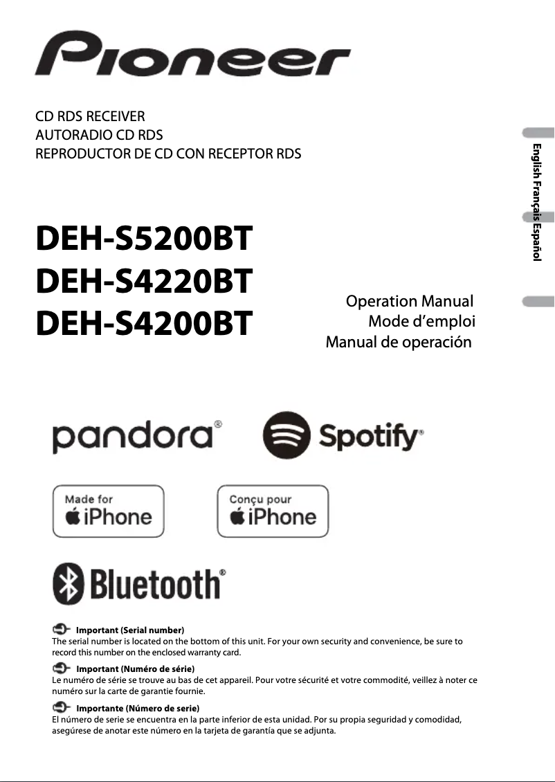 Page n°1 - Manuel utilisateur Pioneer DEH-S4200BT