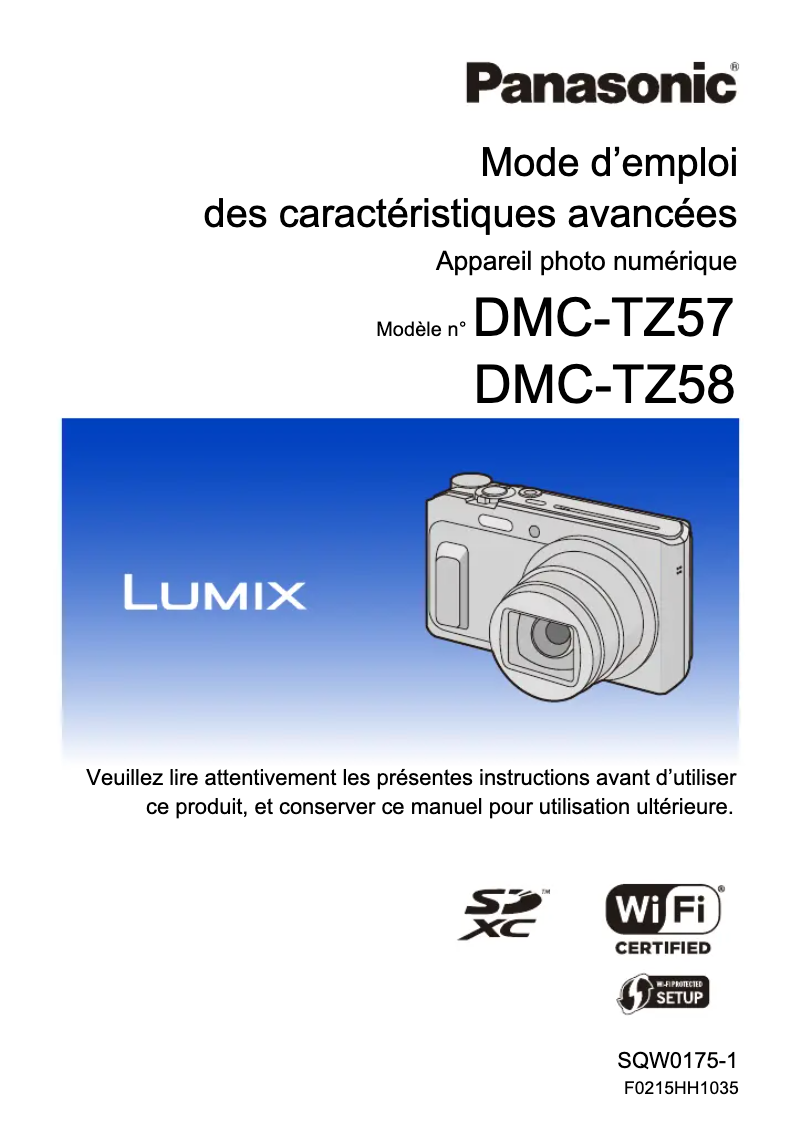 Image de la première page du manuel de l'appareil Lumix DMC-TZ58