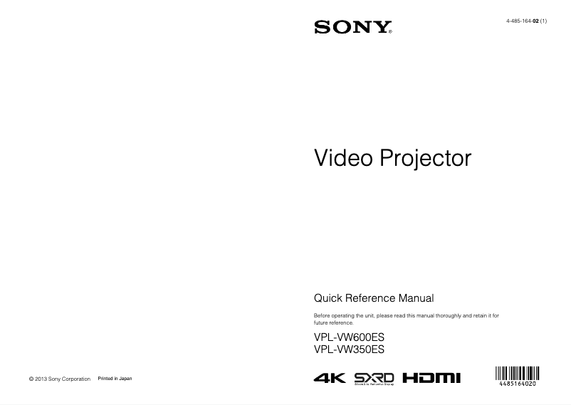 Page 1 de la notice Guide d'installation Sony VPL-VW350ES