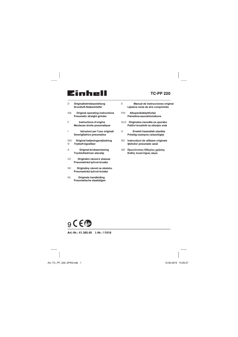 Page 1 de la notice Manuel utilisateur Einhell TC-PP 220