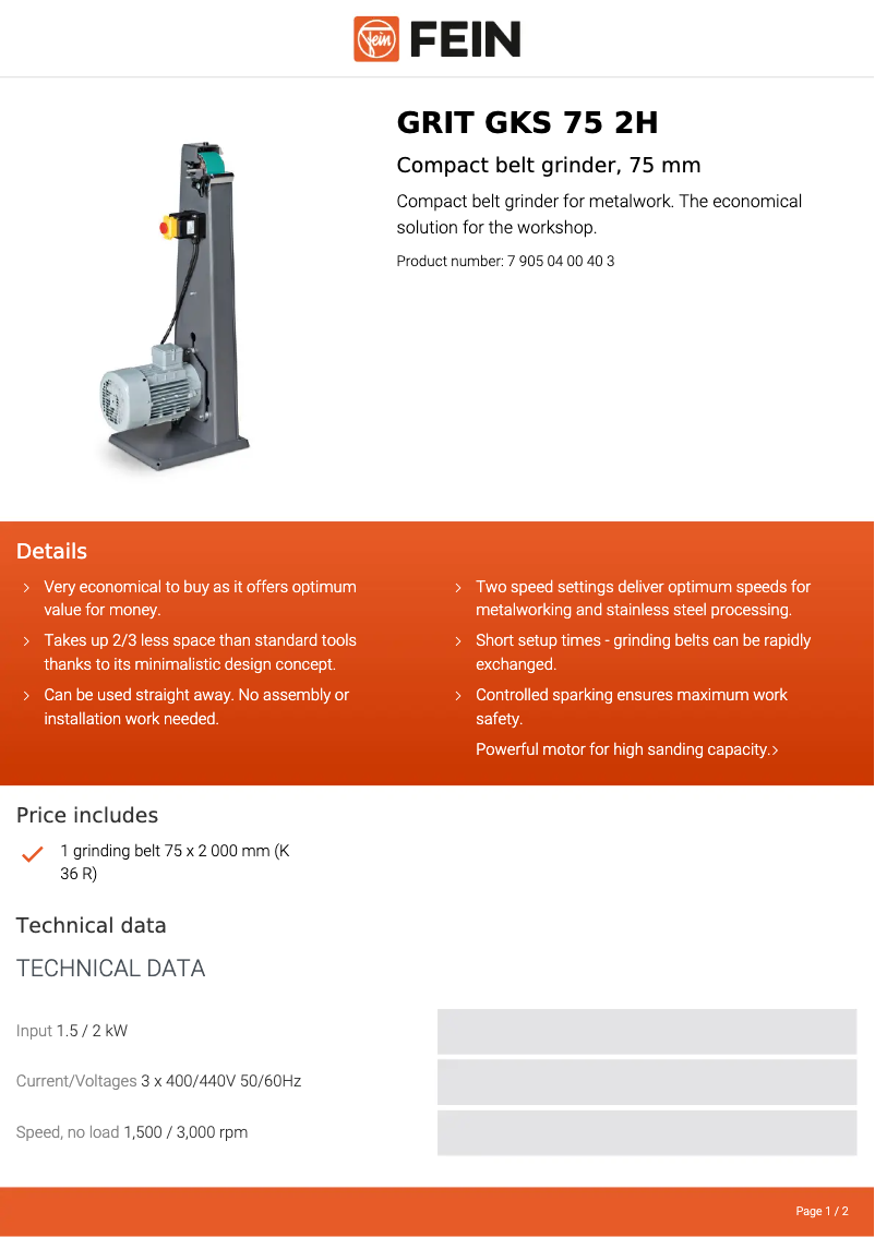 Image de la première page du manuel de l'appareil GRIT GKS 75 2H