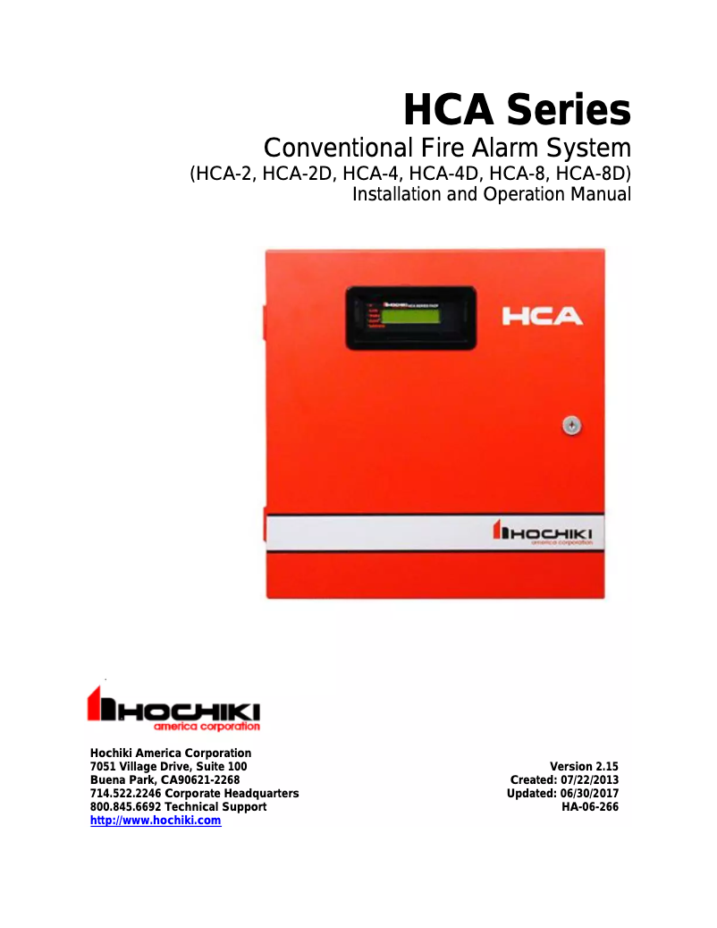 Page n°1 - Manuel utilisateur Hochiki HCA-8D/120V