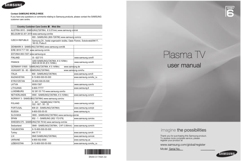 Page 1 de la notice Manuel utilisateur Samsung PS58A656T1F