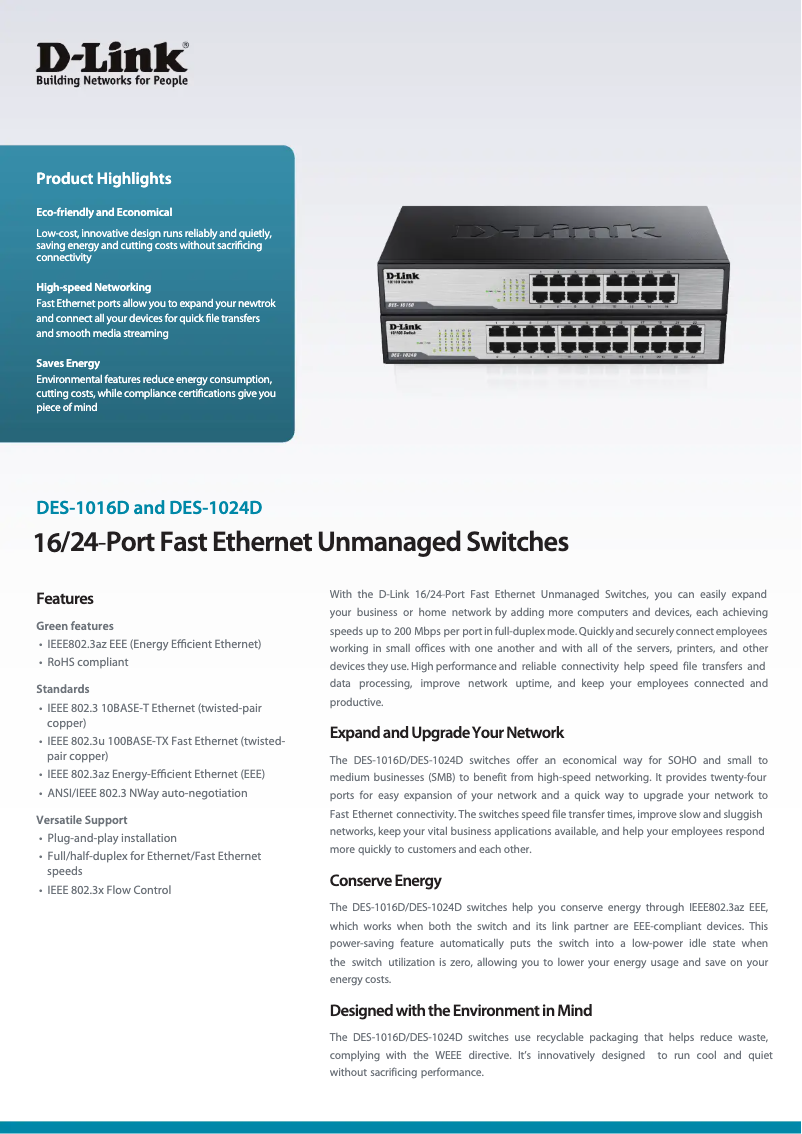 Page n°1 - Fiche technique D-Link DES-1016D