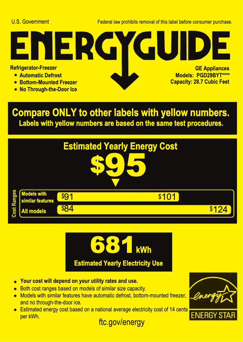 Page 1 of the manual Energy Label GE PGD29BYTFS