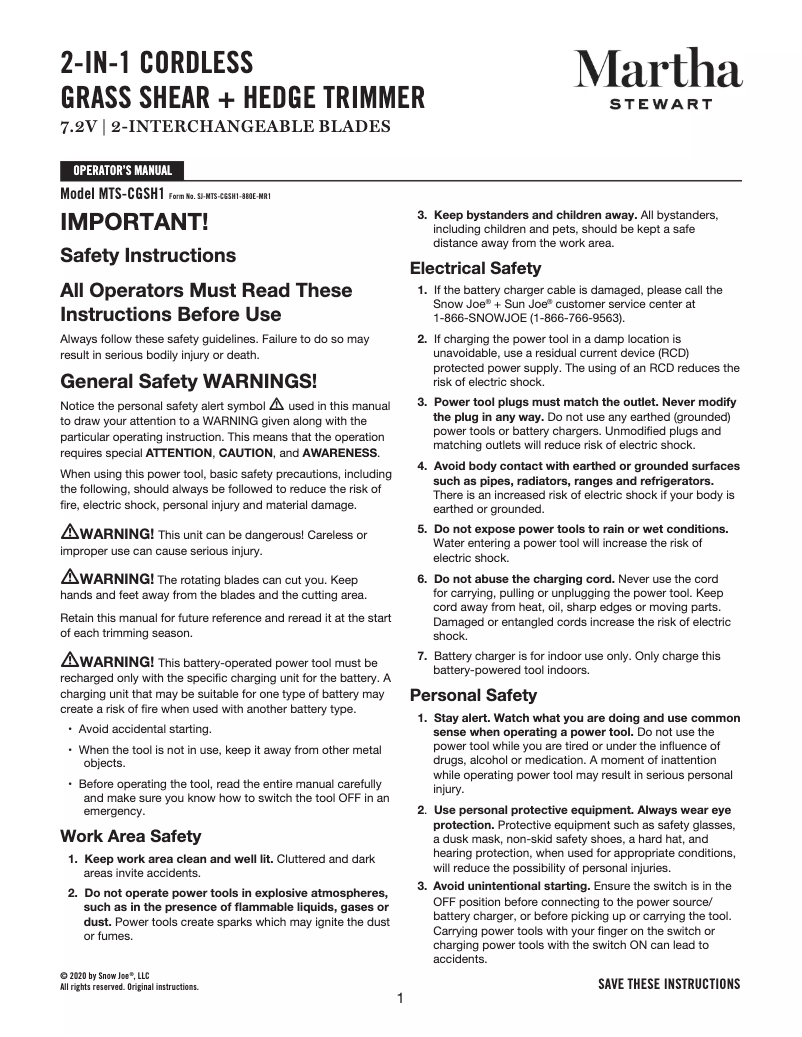 Page 1 de la notice Manuel utilisateur Martha Stewart MTS-CGSH1
