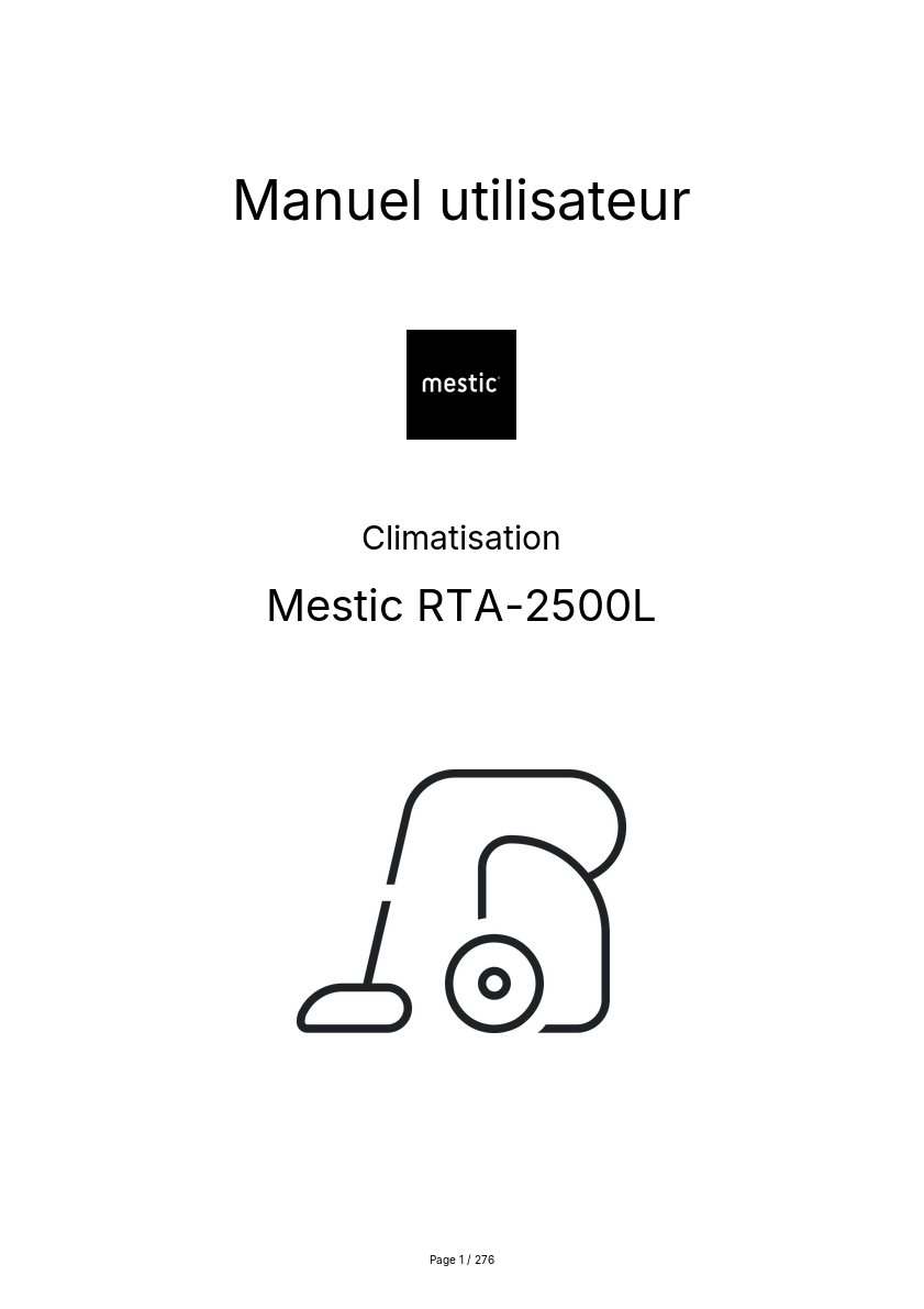 Page n°1 - Manuel utilisateur Mestic RTA-2500L
