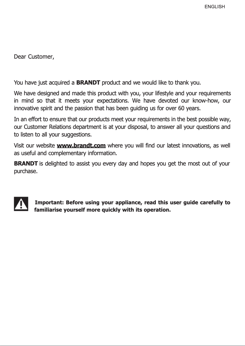 Page 1 de la notice Manuel utilisateur Brandt BXP6575X