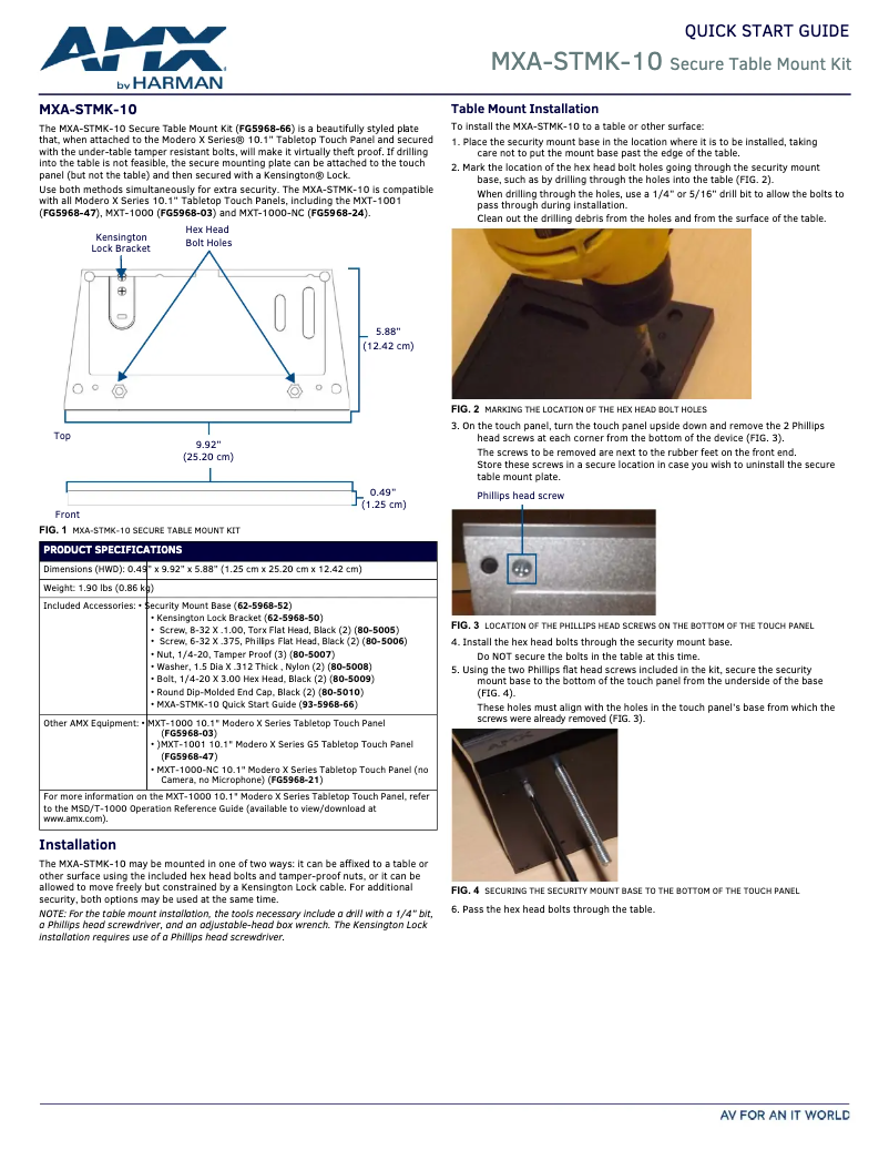 Page n°1 - Manuel utilisateur AMX MXA-STMK-10