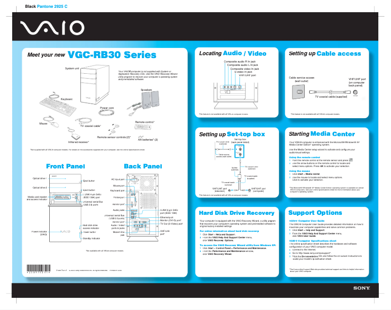 Page 1 de la notice Guide d'installation Sony Vaio VGC-RB36G