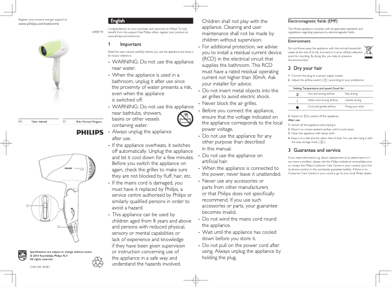 Page 1 de la notice Manuel utilisateur Philips KeraShine HP8119