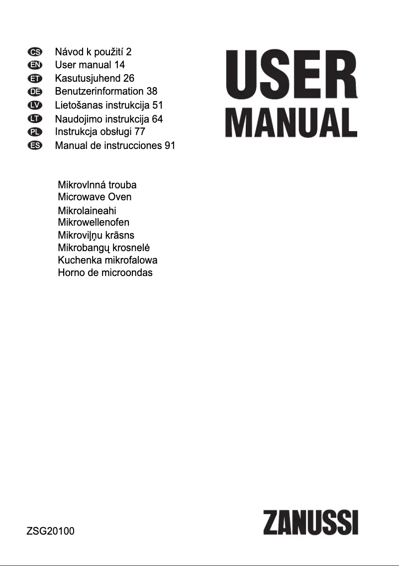 Page 1 de la notice Manuel utilisateur Zanussi ZSG20100XA