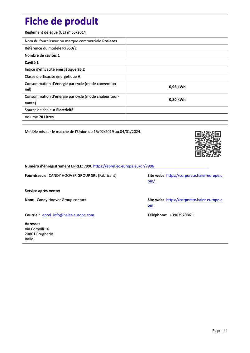 Image de la première page du manuel de l'appareil RFS 60/E