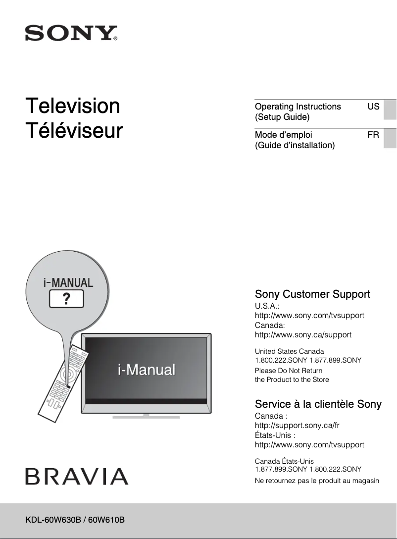Page 1 de la notice Manuel utilisateur Sony Bravia KDL-60W610B