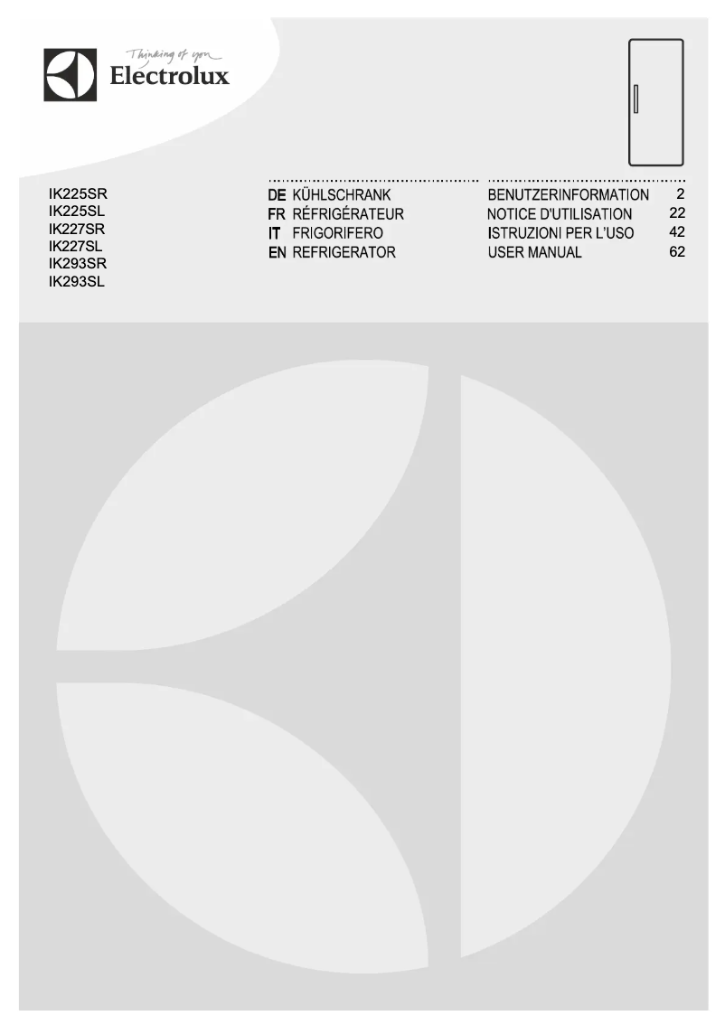 Page 1 de la notice Manuel utilisateur Electrolux IK293SR