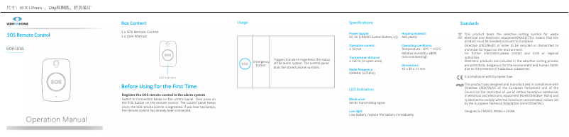 Page n°1 - Manuel utilisateur ViewOnHome VOH1016