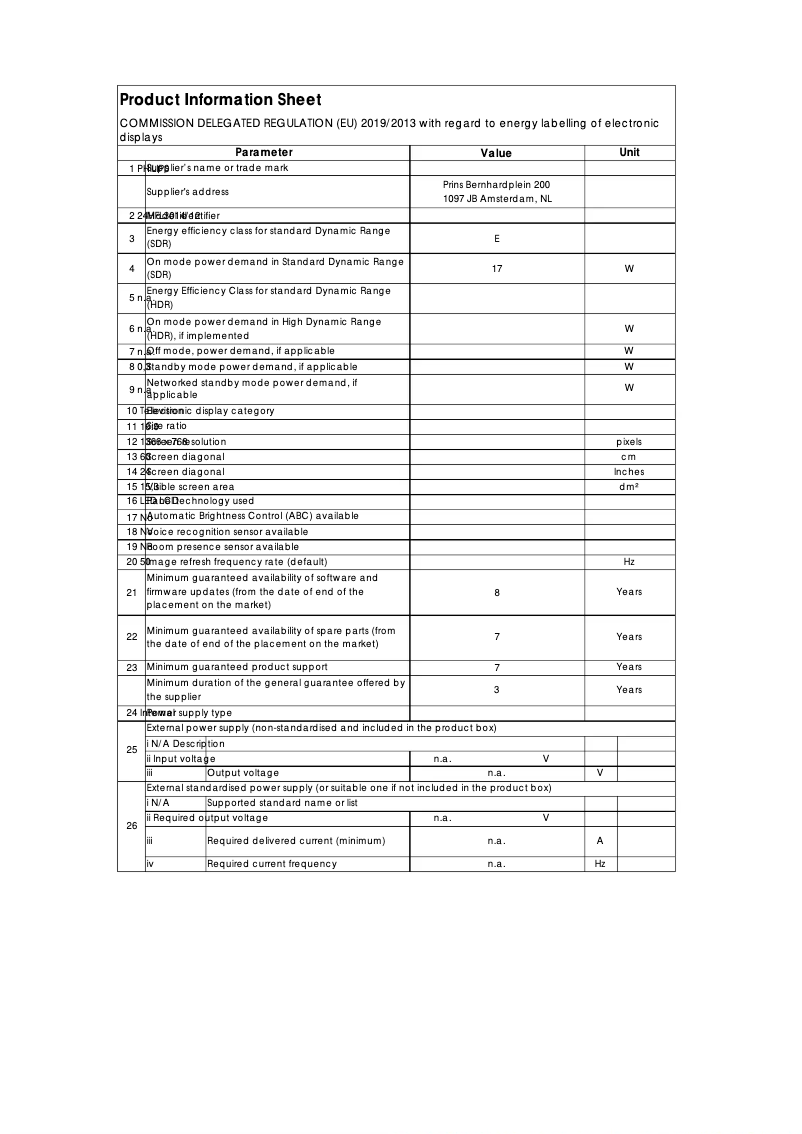 Page n°1 - Fiche technique Philips 24HFL3014