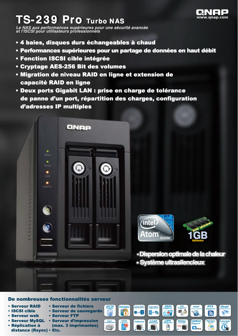 Page 1 de la notice Fiche technique QNAP TS-239 Pro