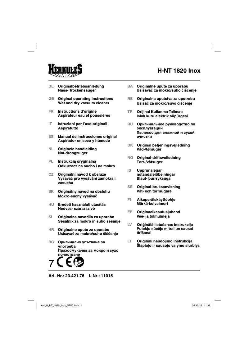 Image de la première page du manuel de l'appareil H-NT 1820 Inox