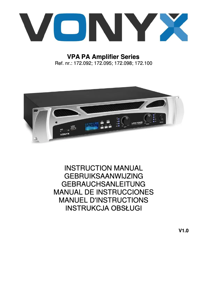 Page n°1 - Manuel utilisateur Vonyx VPA1000