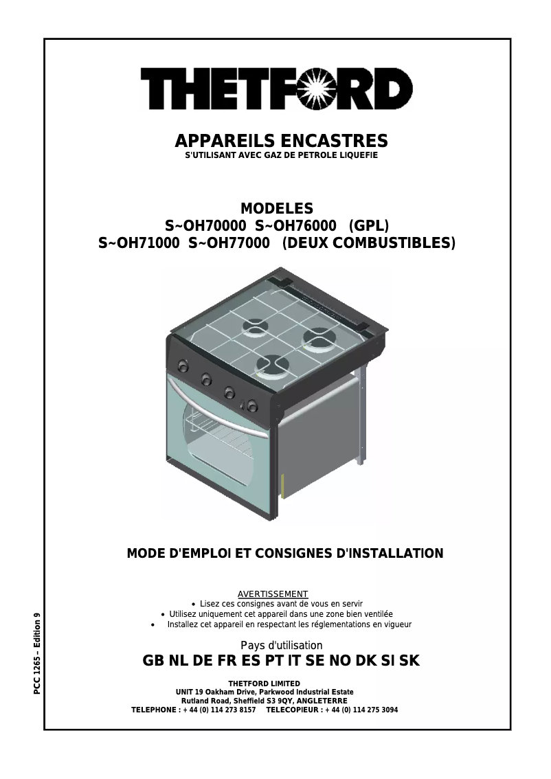 Page n°1 - Manuel utilisateur Thetford S-OH76000