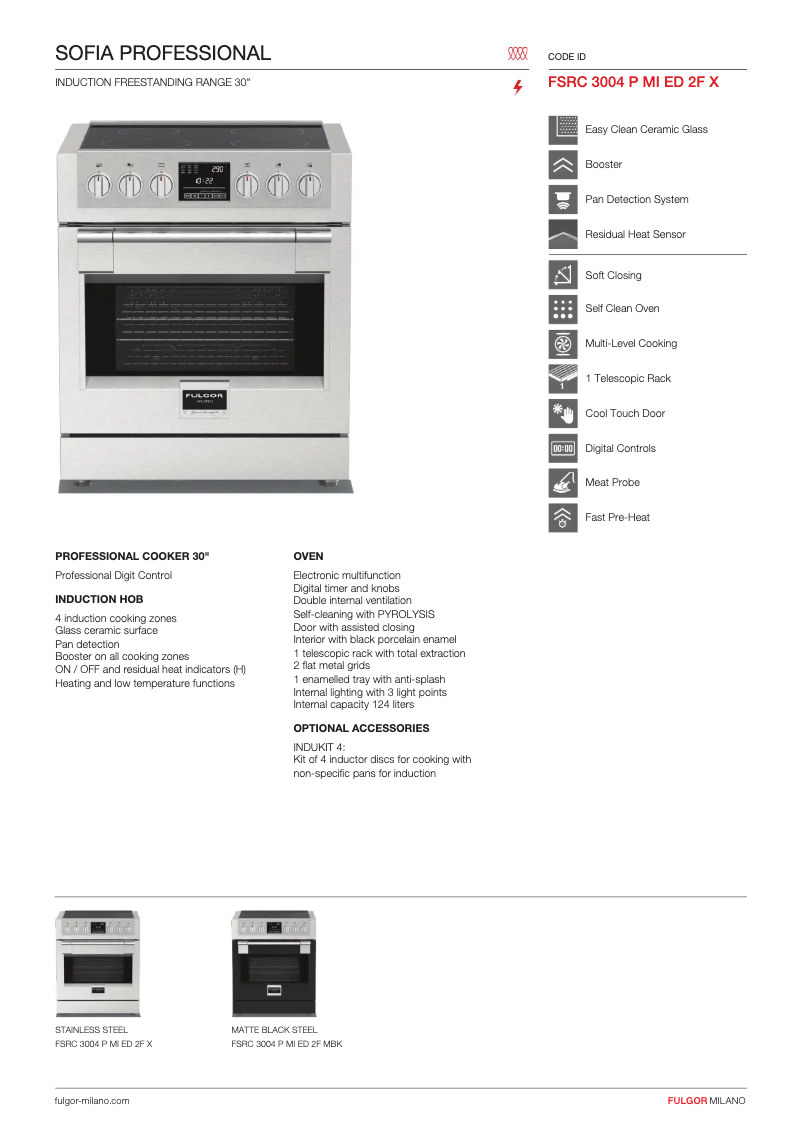 Página 1 del manual Ficha técnica Fulgor Milano FSRC 3004 P MI ED 2F MBK