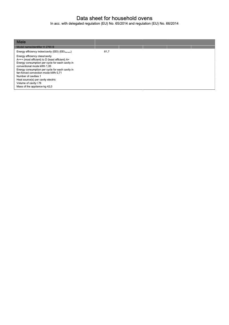Page n°1 - Fiche technique Miele H 2765 B
