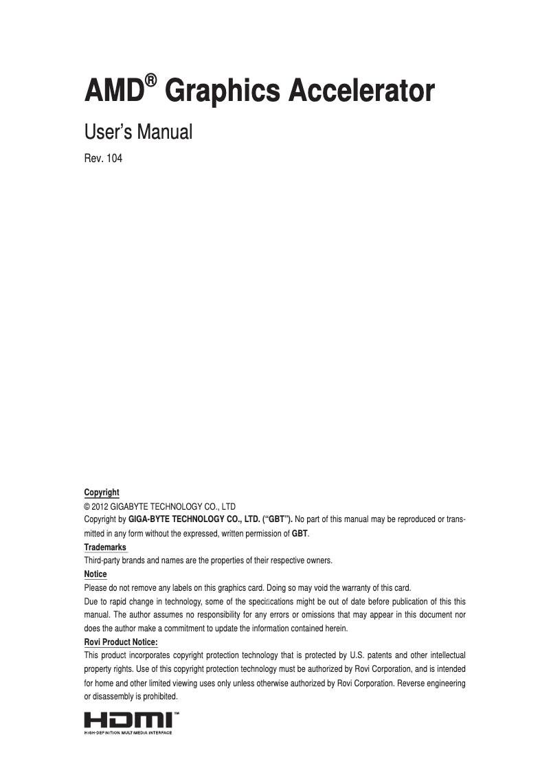 Page n°1 - Manuel utilisateur Gigabyte GV-RX55HM256P8-RH